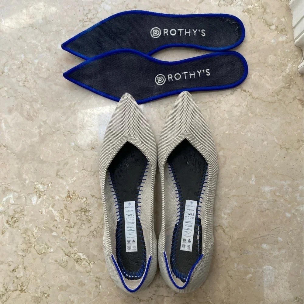 Rothy's The Point Flats in Flax Birdseye Grey, Size 8.5, EUC